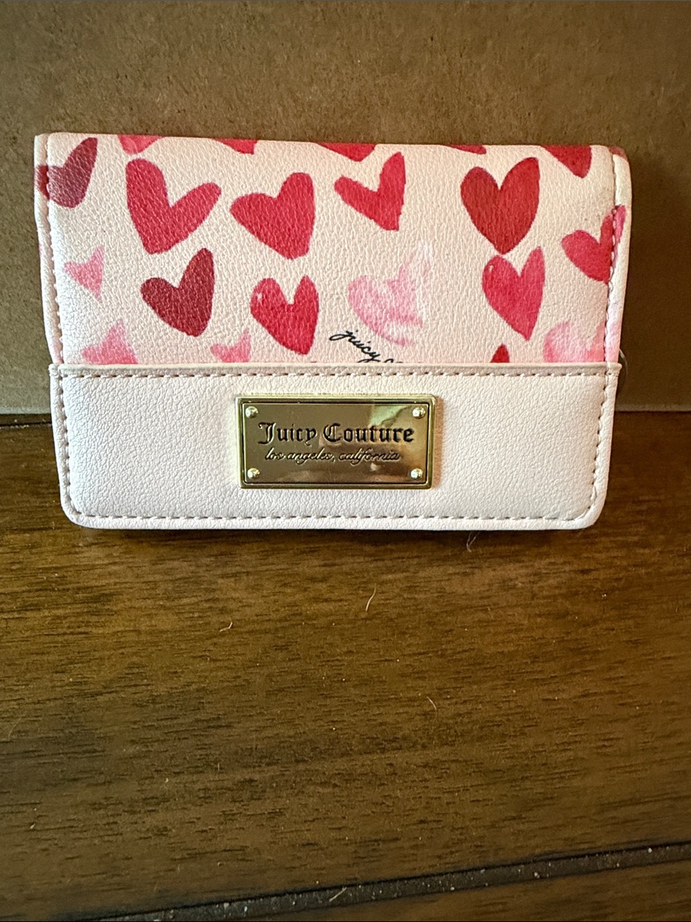 Juicy Couture Pink Heart Print Card Holder with Gold Plaque